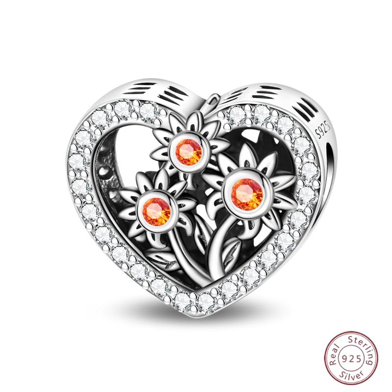 New Copper Charm Bead Mother'S Day Love Heart Family Charm Bead Pendant Fits Bracelet Womens Jewelry Gift