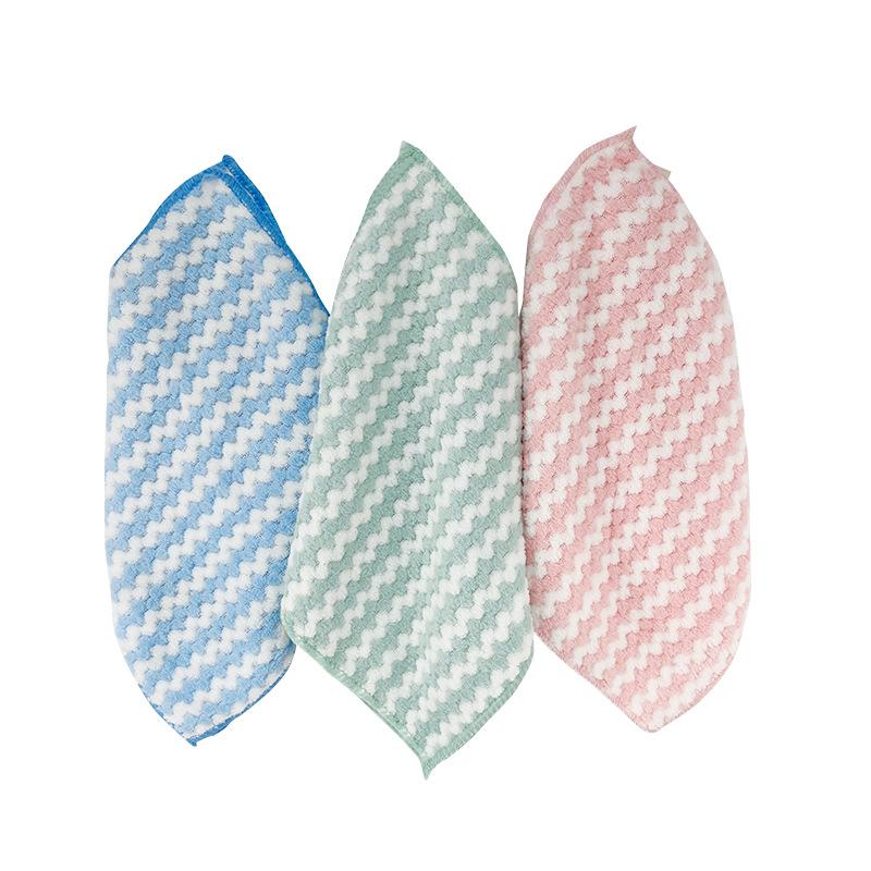 Korallfleece gestreifte Geschirrtücher Küche verdickt Wasseraufnahme verliert keine Haare Spültuch Haushaltsreinigung Scheuertuch