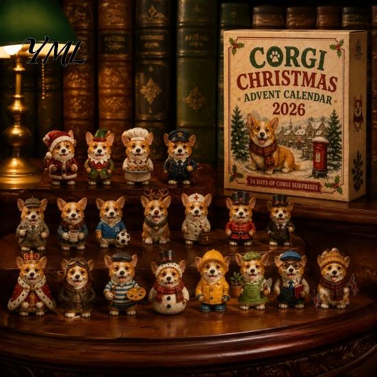 Cute Holiday Ornaments 24 Days Christmas Advent Calendar 2026 with Mini Corgi Figurines, for Girls Countdown Kids Dog Lovers,