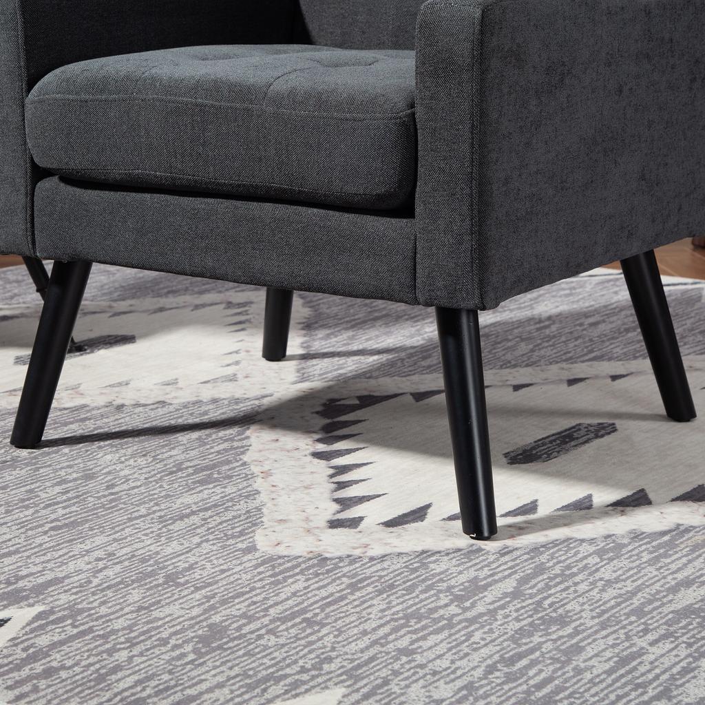 Upholstered Chair with Button Tufting Made of Suede - Mid-Century Modern Armchair with High-Density Foam Cushion and Solid Wood Legs for Small Spaces