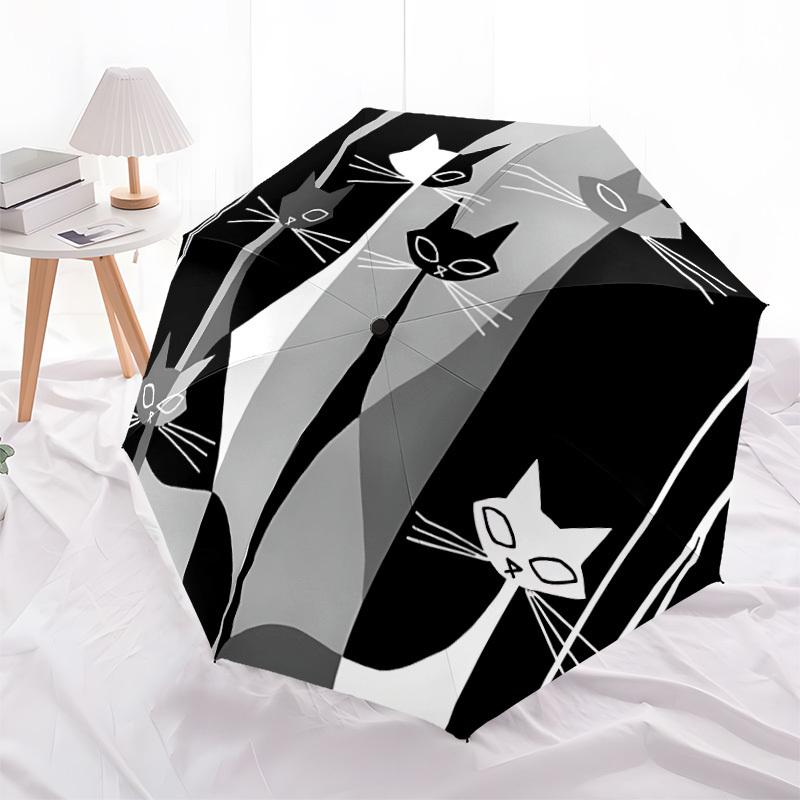 1 pz Ombrello Pieghevole Portatile, Stagione Unica, Apertura/Chiusura Automatica, Motivo Gatto, per Viaggi, Uso Quotidiano, Eventi Formali - Compatto, Lusso, Parapioggia, Accessorio da Esterno