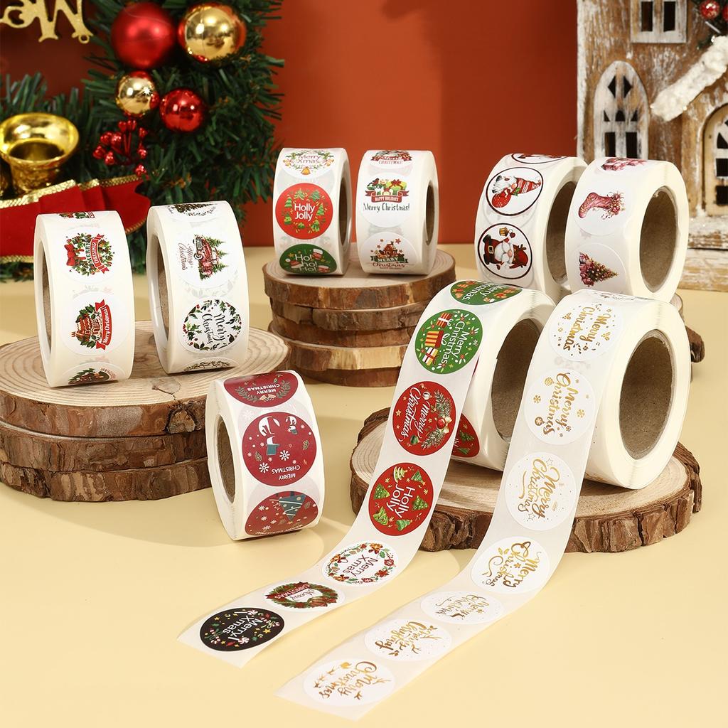 500Pcs Merry Christmas Stickers Cristmas Xmas Round Seal Labels Stickers For DIY Gifts Baking Package Envelope Stationery Decor