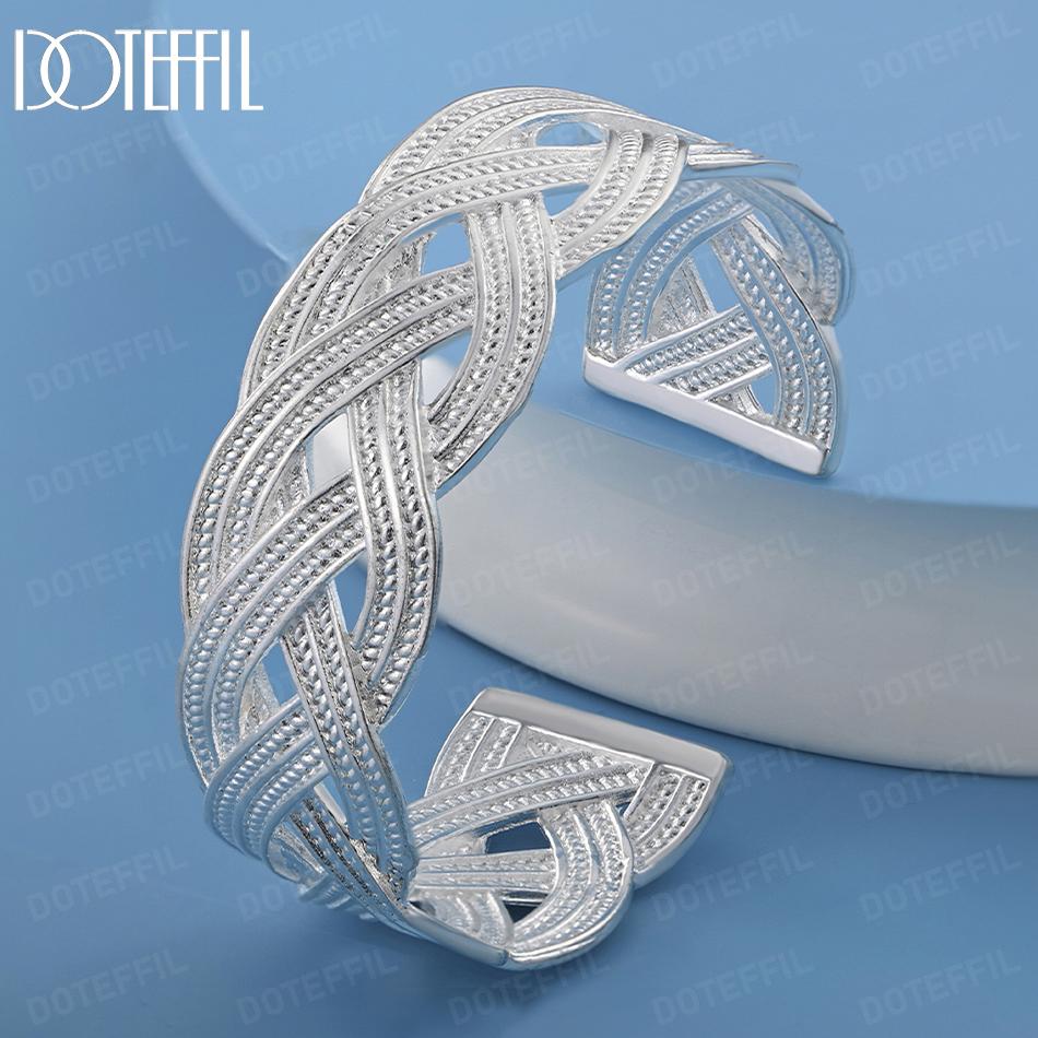 925 Sterling Silver 27mm Interwoven Mesh Bracelet Fashion Wedding Jewelry