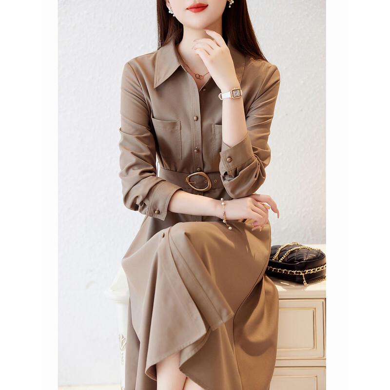 Demana Women's Maillard Style Waist-Cinching Shirt Dress