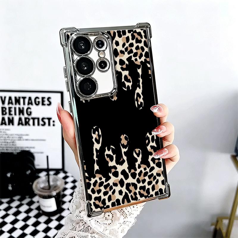Leopard Print Trend Desgin Plating Phone Case For Samsung Galaxy S24 S25 FE S26 Edge S23 Ultra S22 S21 Plus S20 Anti-Fall Airaba