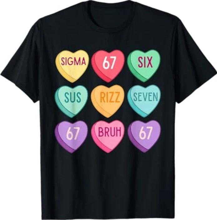 Valentine’s Day 67 Meme six Seven Heart Kids 6 7 Boys Funny T-Shirt S