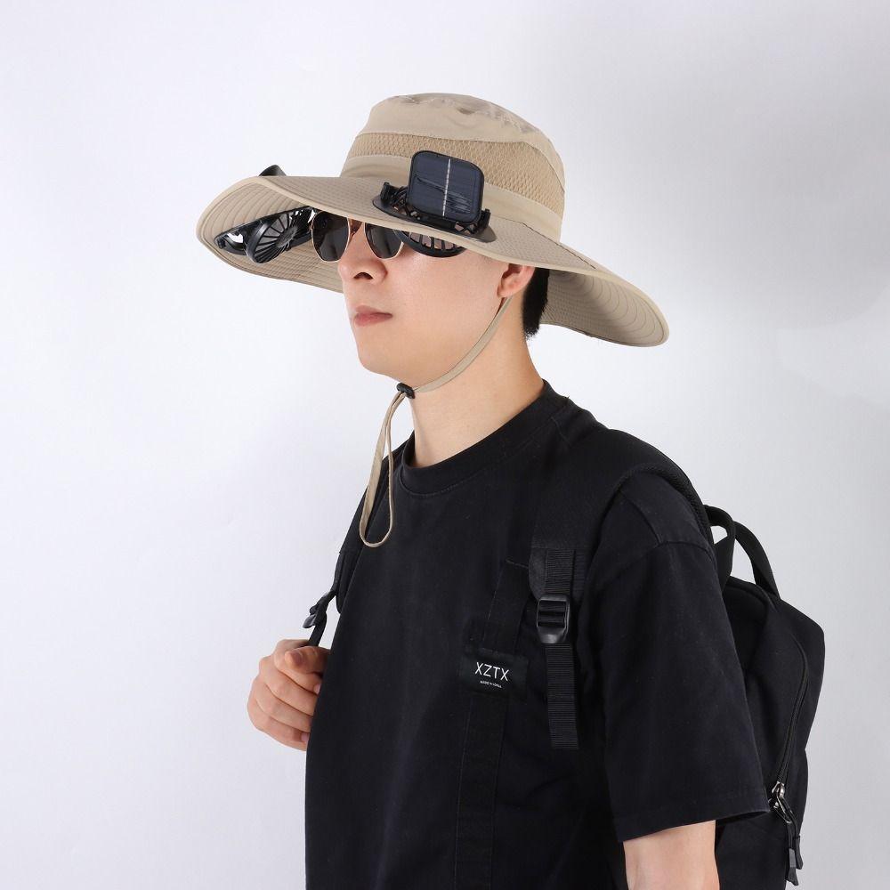 Breathable Outdoor Wide Brim Sun Hat UPF 50+ Wide Brim Solar Fan Hat  for Men Women