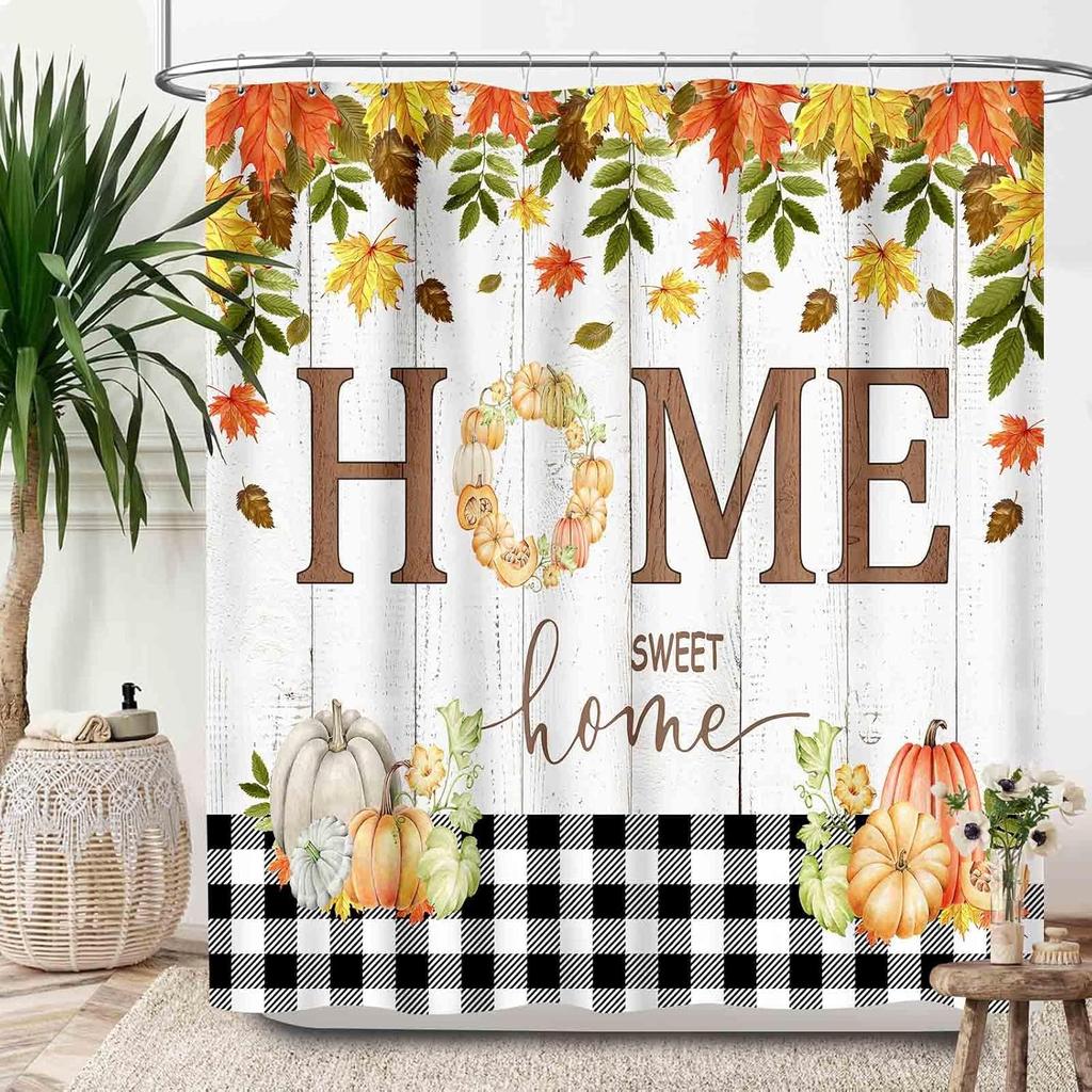 Christmas Shower Curtain,Winter Fireplace Xmas Trees Gifts Printed New Year Waterproof Fabric Bathroom Shower Curtain Set with