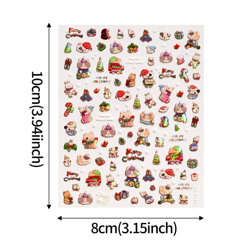 5D Laser Relief Weihnachts-Nagelsticker Schneeflocken Weihnachtsmann Elch Weihnachtsbaum Nagelaufkleber Geprägt Winter Weihnachten Maniküre Set