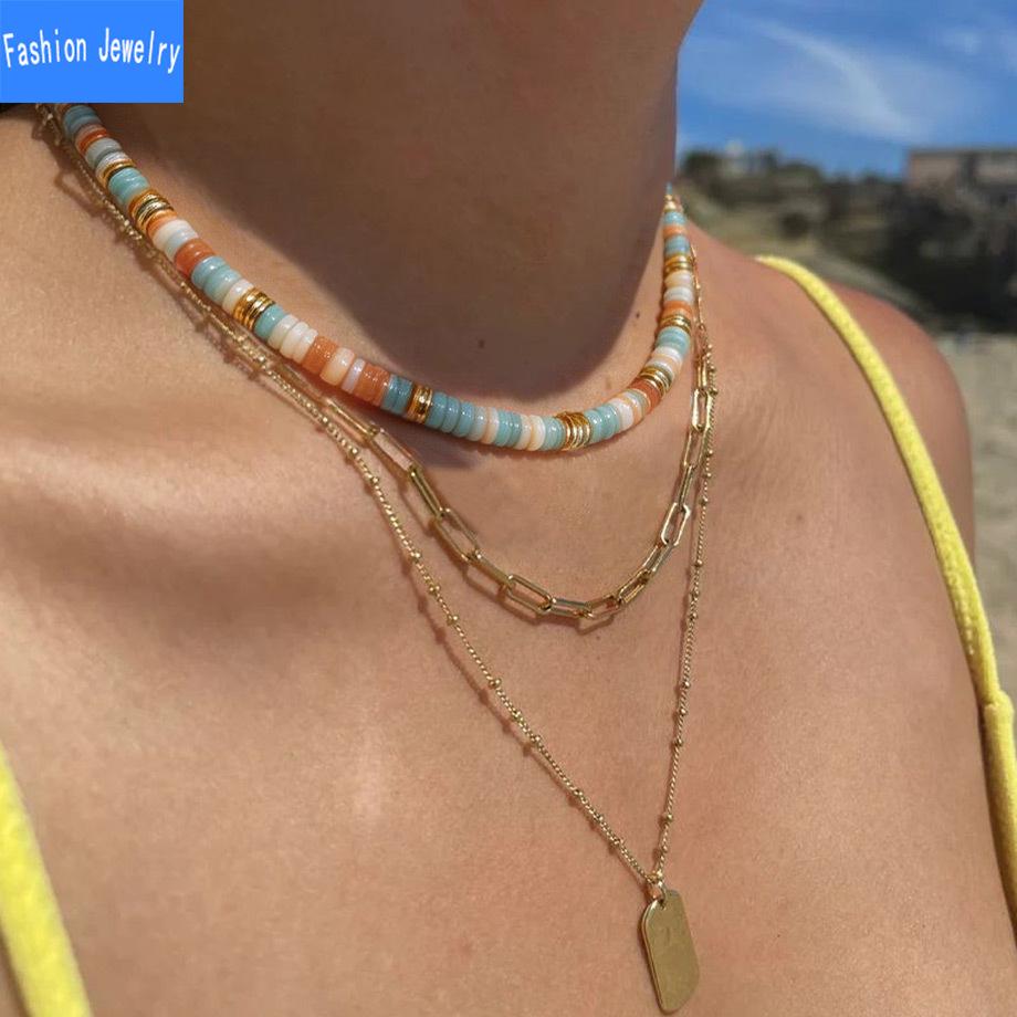 Dopamine Colored Natural Stone Abacus Bead Necklace Women's Fashionable and Versatile Collarbone Necklace
