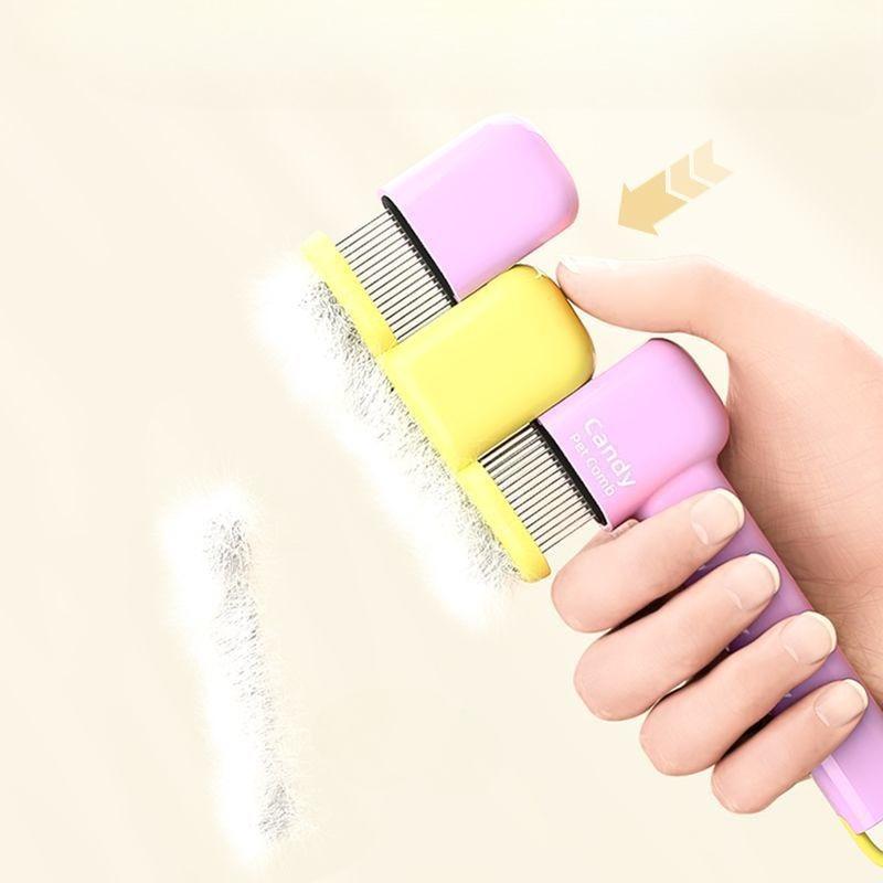 One-click Cat Grooming Massage Brush Pet Dog Hair Removal Comb Self-cleaning Cat Brush Durable Kitten Comb Pet Accessories фиолетовый