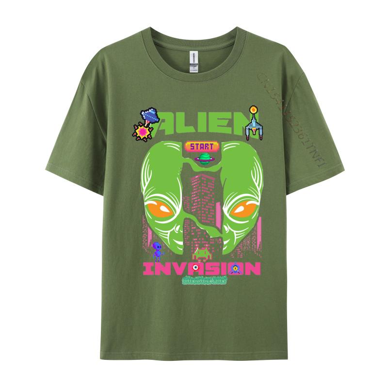 Brand Men T Shirt Printed Customized Top Tshirts Alien invasion retro T Shirts Round Collar Free Shipping