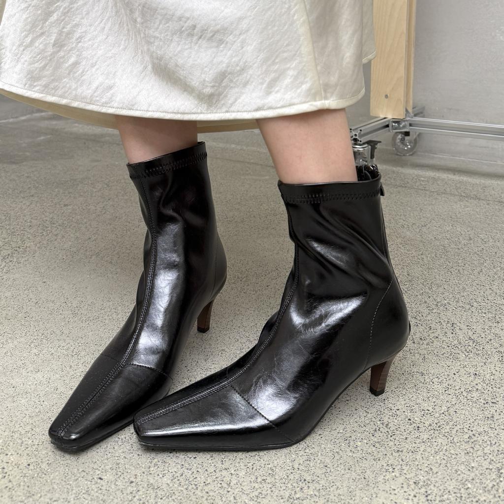 2025 short boots women's thin boots autumn and winter new leather square head rear zipper thin heel high heel short boots women's single boots