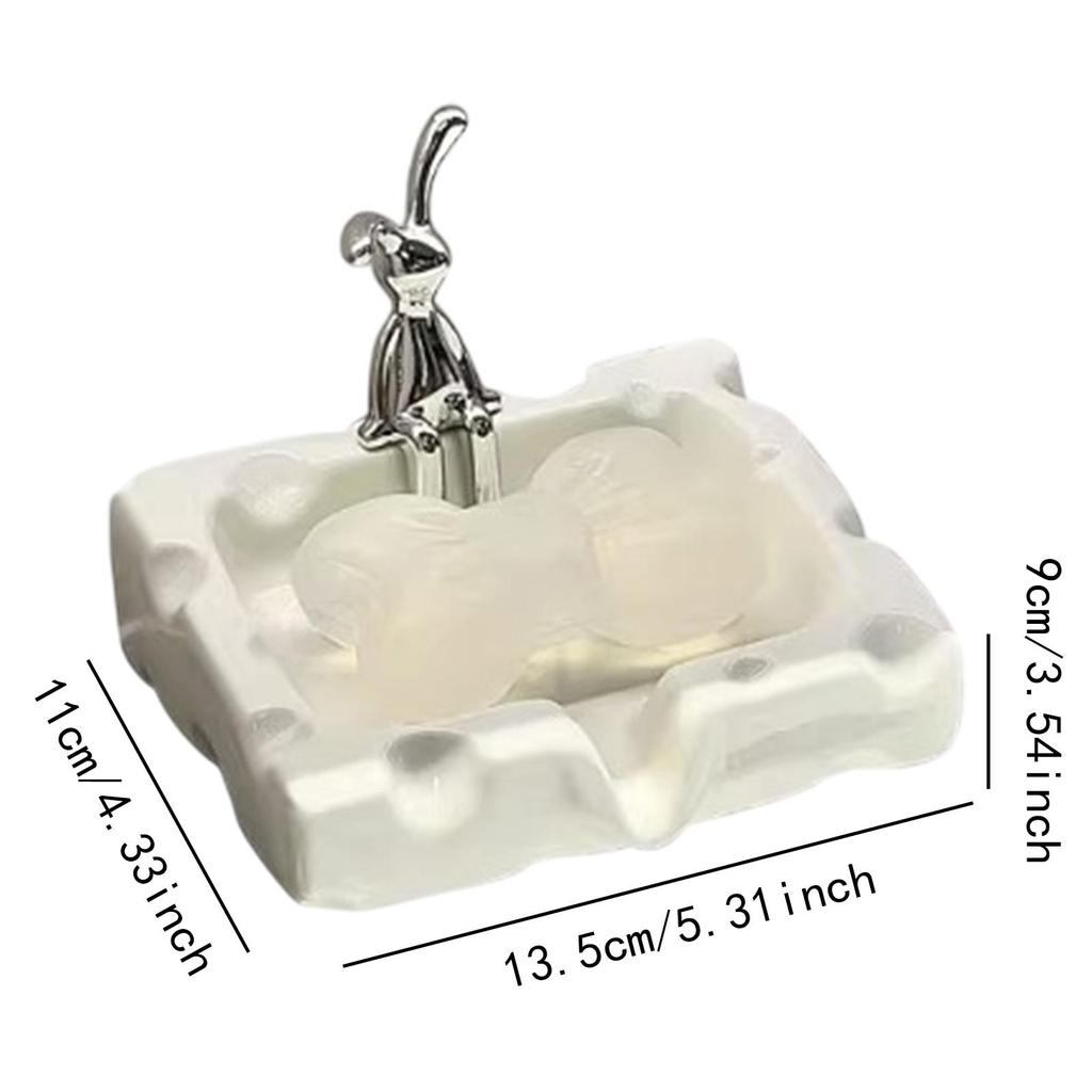 Porcelain Soap Dish Case with Bunny Figurine Light Luxury Decorative Sturdy