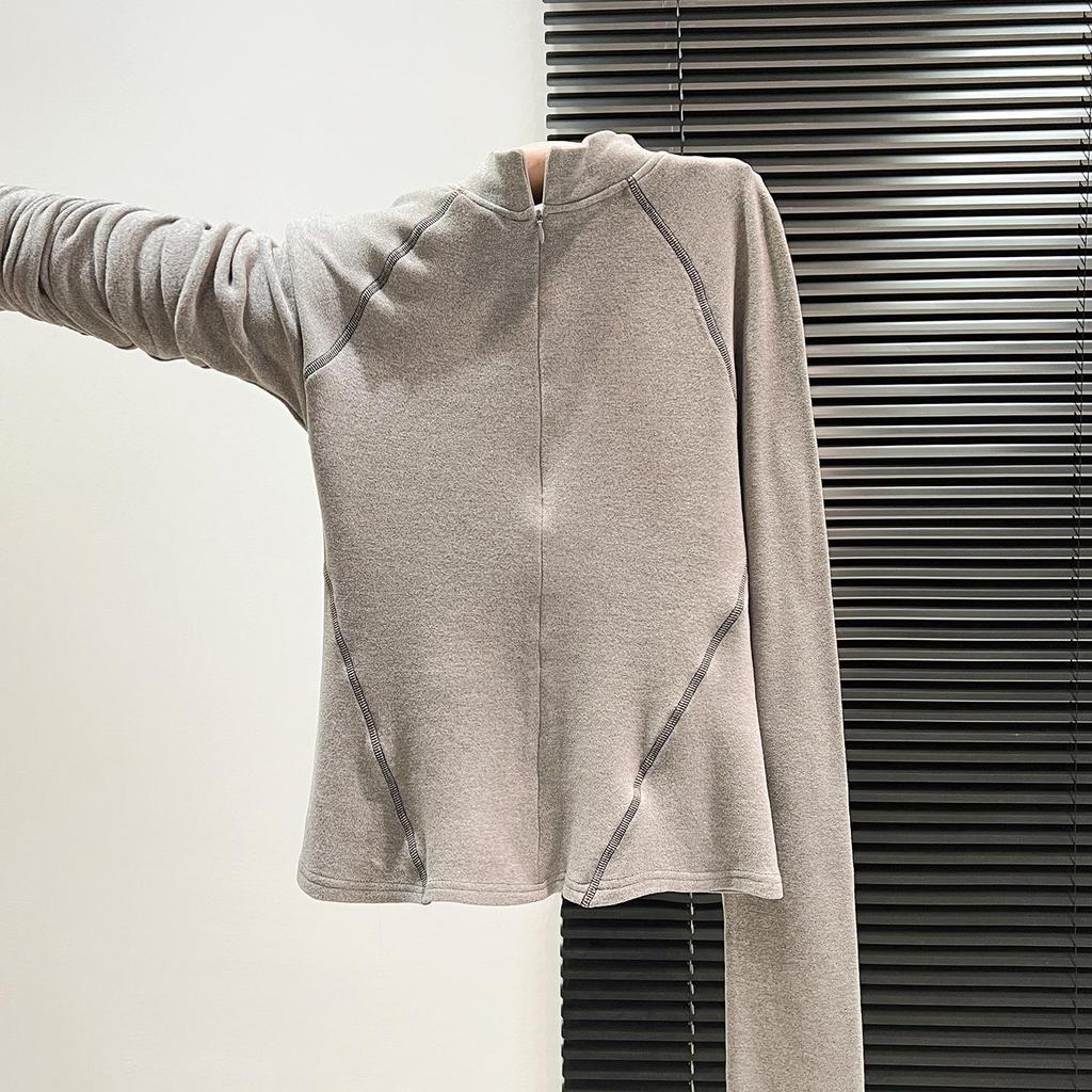 Dual-Sided German Velvet Zipper Long Sleeve Women's Top, 2025 Autumn/Winter High Collar, Plus Velvet Warm Base Layer Shirt