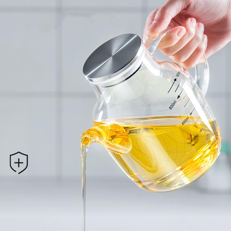 Steel Lid Glass Oil Pot Large-capacity Transparent Soy Sauce Vinegar Bottle Leak-proof Fragrant Oil Tank Kitchen Tools
