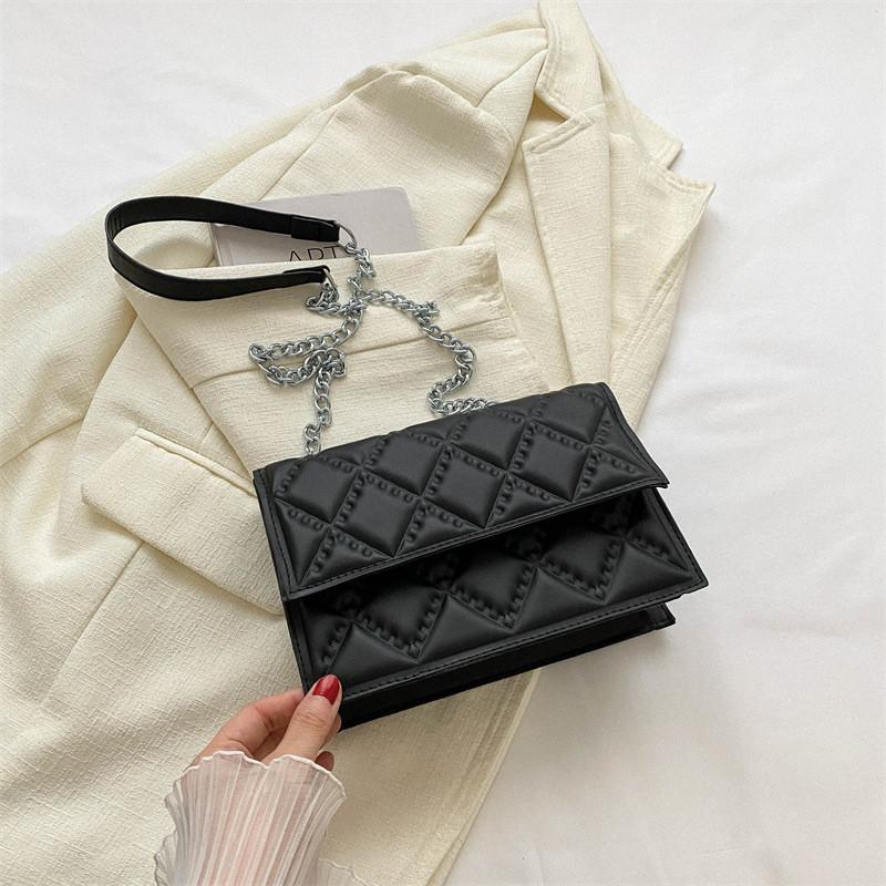 Elegant Pu Leather Shoulder Bag For Women 2023 Trendy Crossbody Square Bag чёрный