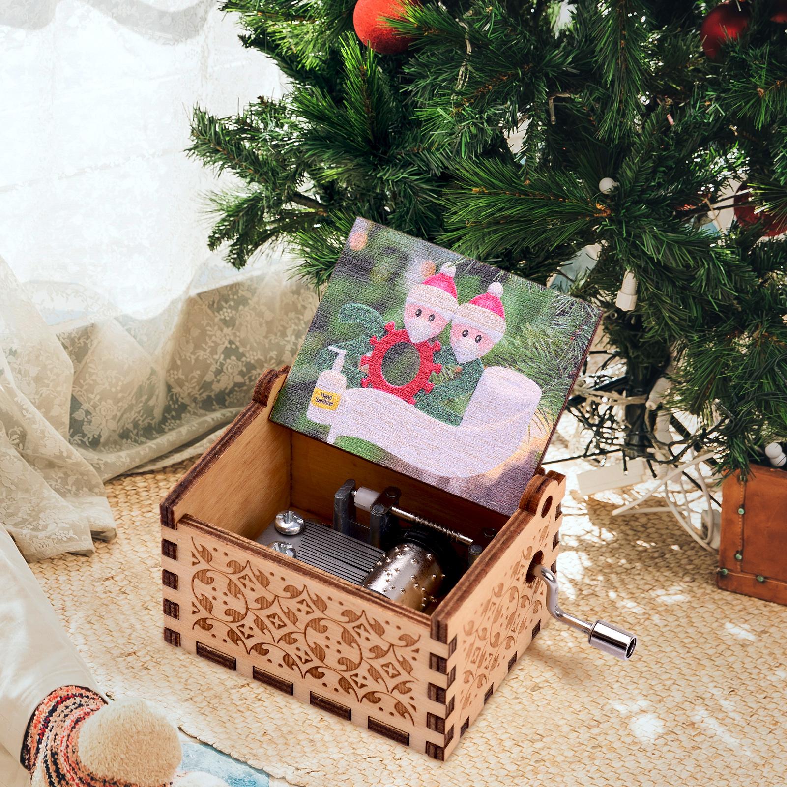 

Мини-деревянная музыкальная шкатулка с рукояткой и старинными гравированными узорами, рождественский фестиваль, музыкальные подарки
