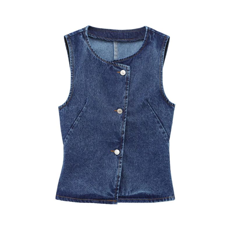 

Kaslead New Arrival Women s Clothing Fashion Style Fashion Simple Denim Vest Jacket with Belt Casual Pants Top L