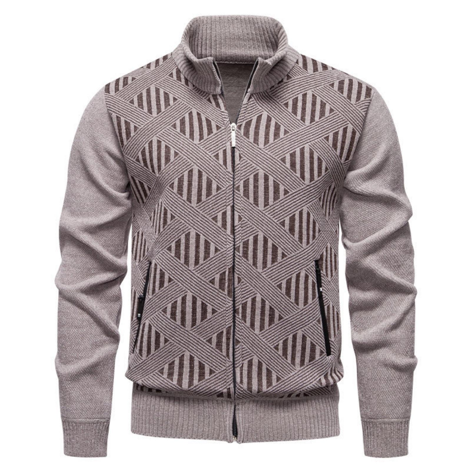 

Мужской повседневный однотонный кардиган, мужской кардиган с воротником-стойкой, на флисе и из толстой шениловой вязки L бежевый