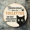 Rustic Round Aluminum Cat Sign for Bathroom, Country Style Decorative Wall Plaque