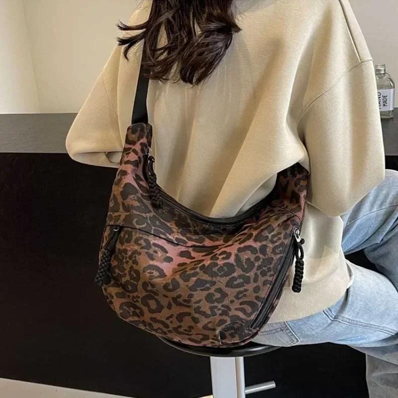 Leopard Print Crossbody Bags for Women Corduroy Casual Shoulder Tote Bags Ladies Sac A Main Femme Designer Luxury Handbags