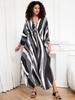 EDOLYNSA Striped Lady Kaftan Black Robe Oversized Light jacket Summer wear Vacation Party Long Dress Bathrobe Beach dress Q1289