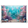 Mermaid Photography Backdrop Bluey Underwater World Purple Shell Starfish Balloon Birthday Decorations Background Photo Studio