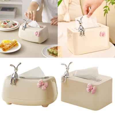 Creative Napkin Dispenser Spring Structure Tissue Box Cover Rabbit Bow Napkin Organizer Paper Towel Storage Container