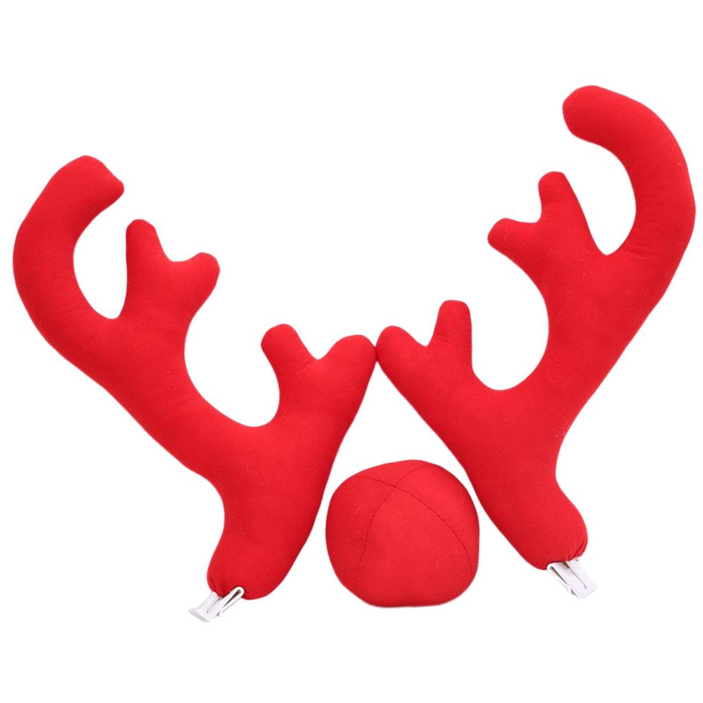 Xmas Reindeer Antlers with Red Nose Car Ornament Set Holiday Accessory Premium Material Lovely for Grille and Window Decoration