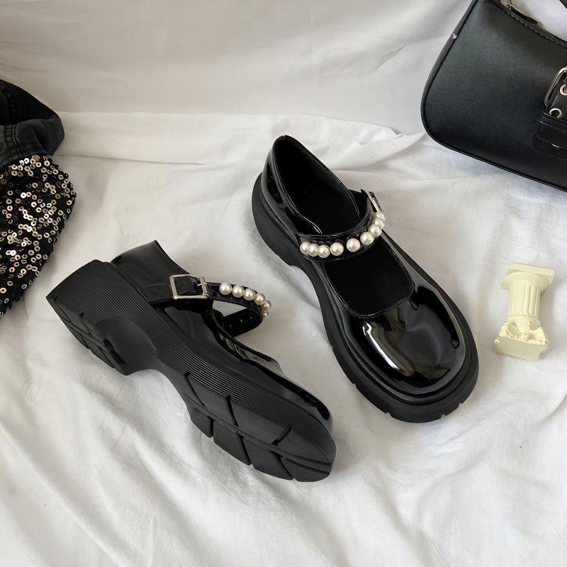Luxury Girls Chunky Platform Mary Jane Shoes Buckle Strap Thick Heels Pumps Single Shoe Woman Black Patent Leather Lolita Shoes