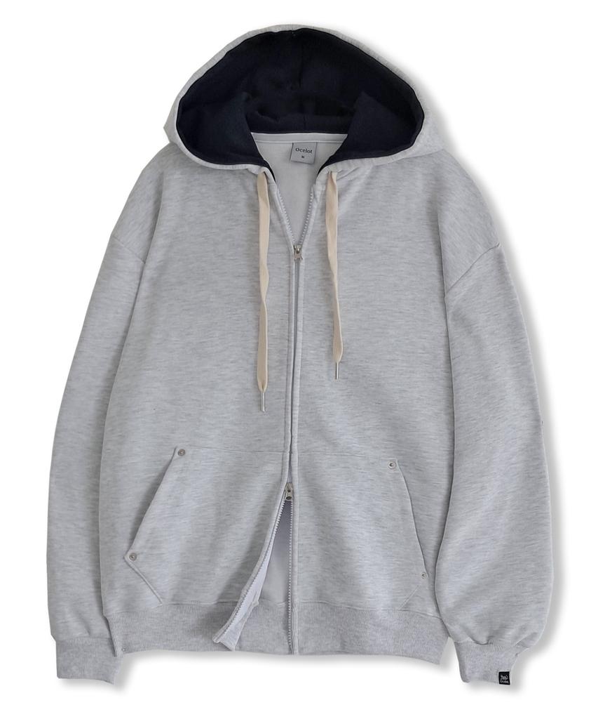 Ocelot D14 (Fleece-Lined) Hoodie Color Block Basic Two-Way Zip-Up_Black