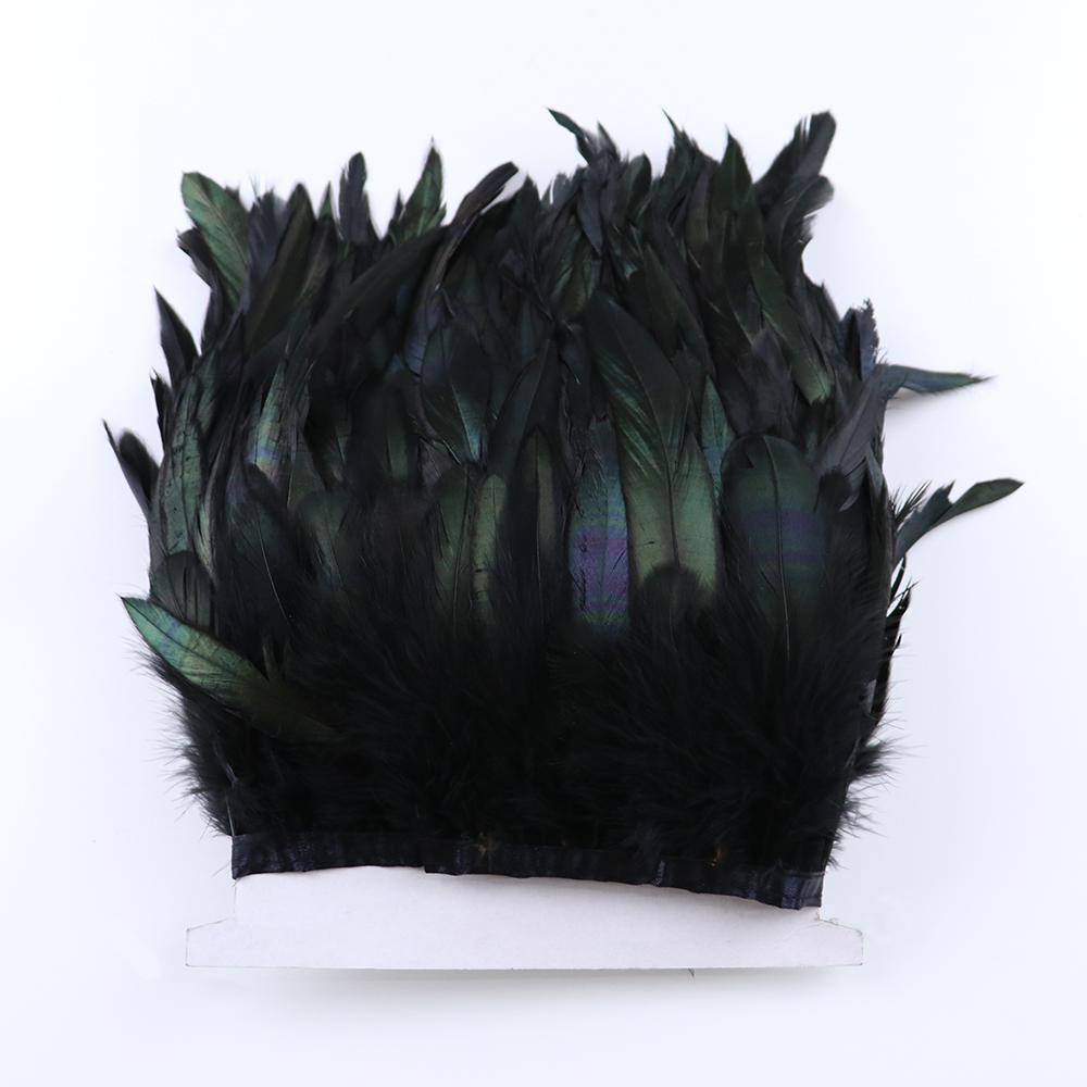 1 Meter Balck Rooster Hair Natural Feathers  Trim Fringe 13-18cm Ribbon for Sewing Clothing Party Decorations Craft Accessories