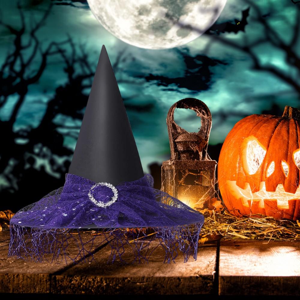 Halloween Witch Hat Decoration Props Reusable Witches Hats Cloth Adult Children Cosplay Hat Prop Party Cosplay Polyester Taffeta