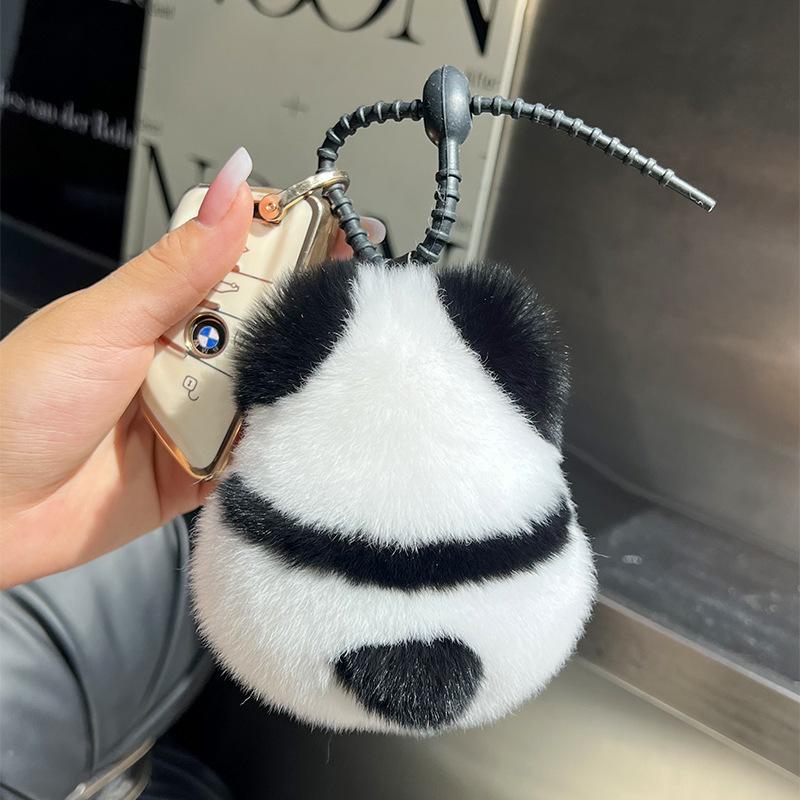 Cute Panda Plush Keychain Fluffy Animal Bag Charm for Car Keys and Backpacks