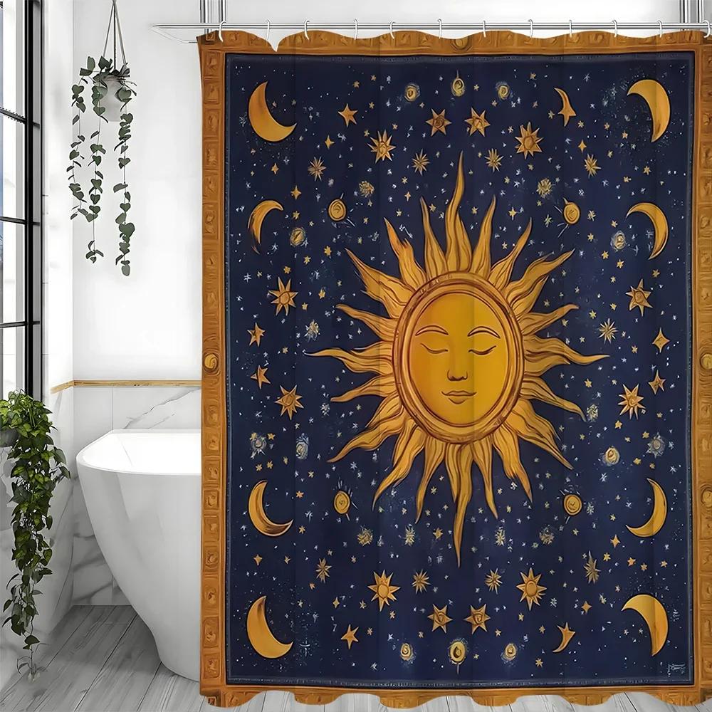 ~O~Sun God Moon Stars Shower Curtain, Bathroom Decorative Shower Curtain, Waterproof Shower Curtain with Hooks