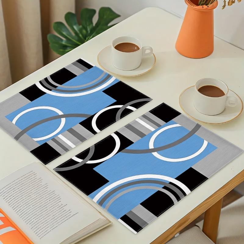 4/6/8pcs Cool Toned Geometric Pattern Tablemats, 12.99 * 17.72inch Gray and Black Background, Matched with Blue, Irregular Geometric Color Blocks