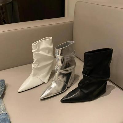 Fashion Women Pointed Toe Ankle Boots Fashion Mid Heels Elegant Shoes Woman 2024 Trend Designer Goth Boots Pumps New Winter Mujer Botas