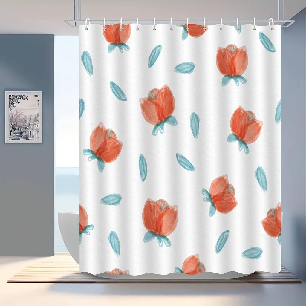 1 piece of elegant Nordic floral shower curtain, polyester fabric, machine washable, suitable for bathroom decoration