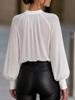 2026 European Lantern Sleeve Lace-Up Women's Shirt - French Style, White, Elegant Commute Top