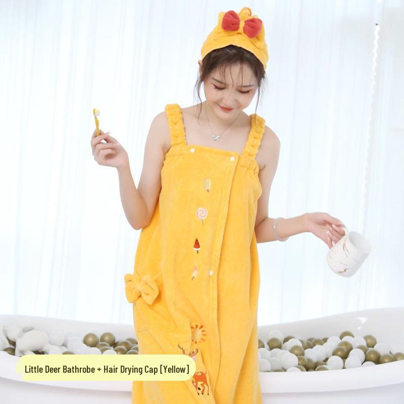 Women's Quick-Dry Coral Fleece Bathrobe - A-line Wearable Towel, Ideal for Home Use, Highly Absorbent, No Shedding, Summer Style.