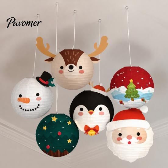 Snowman Ceiling Ornaments 6Pcs Christmas Cartoon Paper Lanterns, Santa Penguin Reindeer Decorative Lantern Sets Hanging Decor for Store Window,