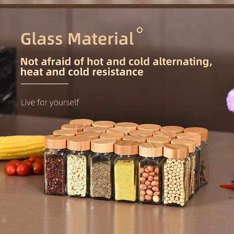 7Pcs/Set 4Oz Glass Spice Jar Seasoning Containers With Bamboo Lids Square Empty Spice Bottles Herbs
