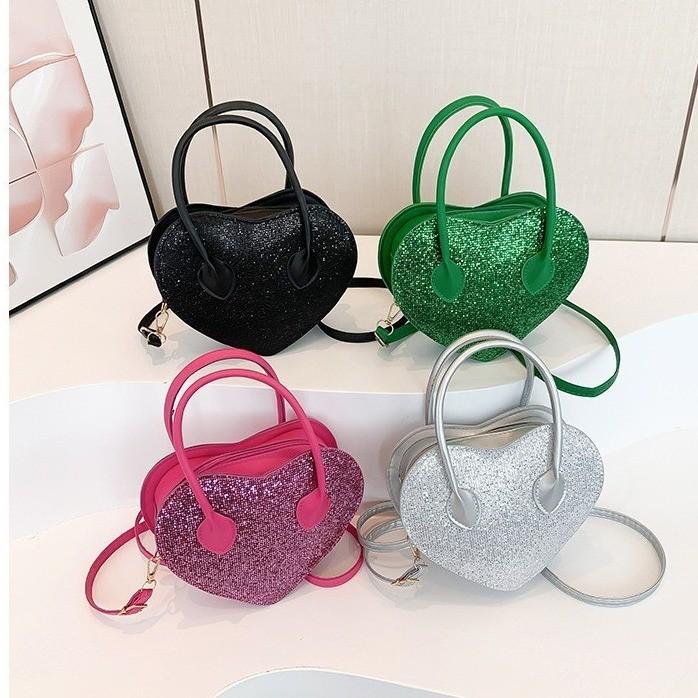 Heart Shaped Mini Handbag For Women Stylish Casual Pu Tote Crossbody Bag In Black Rose Pink Silver And Green
