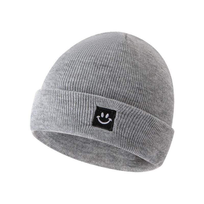 Embroidered Smiley Face Knitted Wool Hat Children's Fashion Versatile Autumn and Winter Warm and Cold Cute Cold Hat