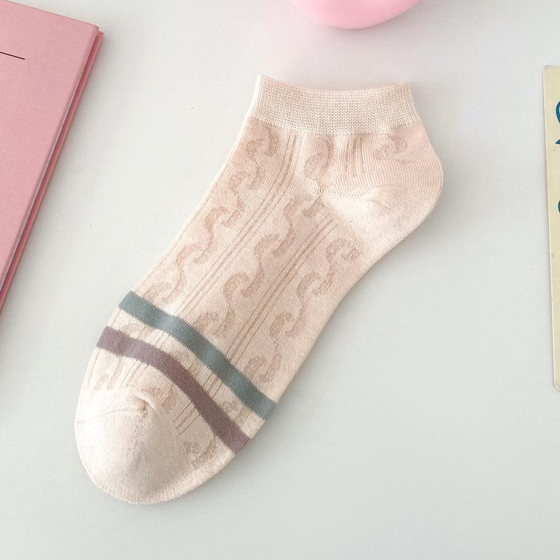 5/10 Pairs Women's Spring Summer Orange Pink Color Scheme Women's Socks Breathable Sweat Wicking Academic Style Women's Boat Socks Short Socks