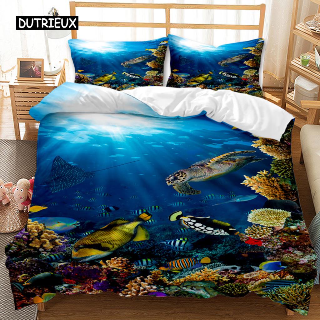 Ocean Fish Duvet Cover Set Ocean Animals Fishes Theme Bedding Set Pillowcase Twin Double Queen King Size Polyester Qulit Cover