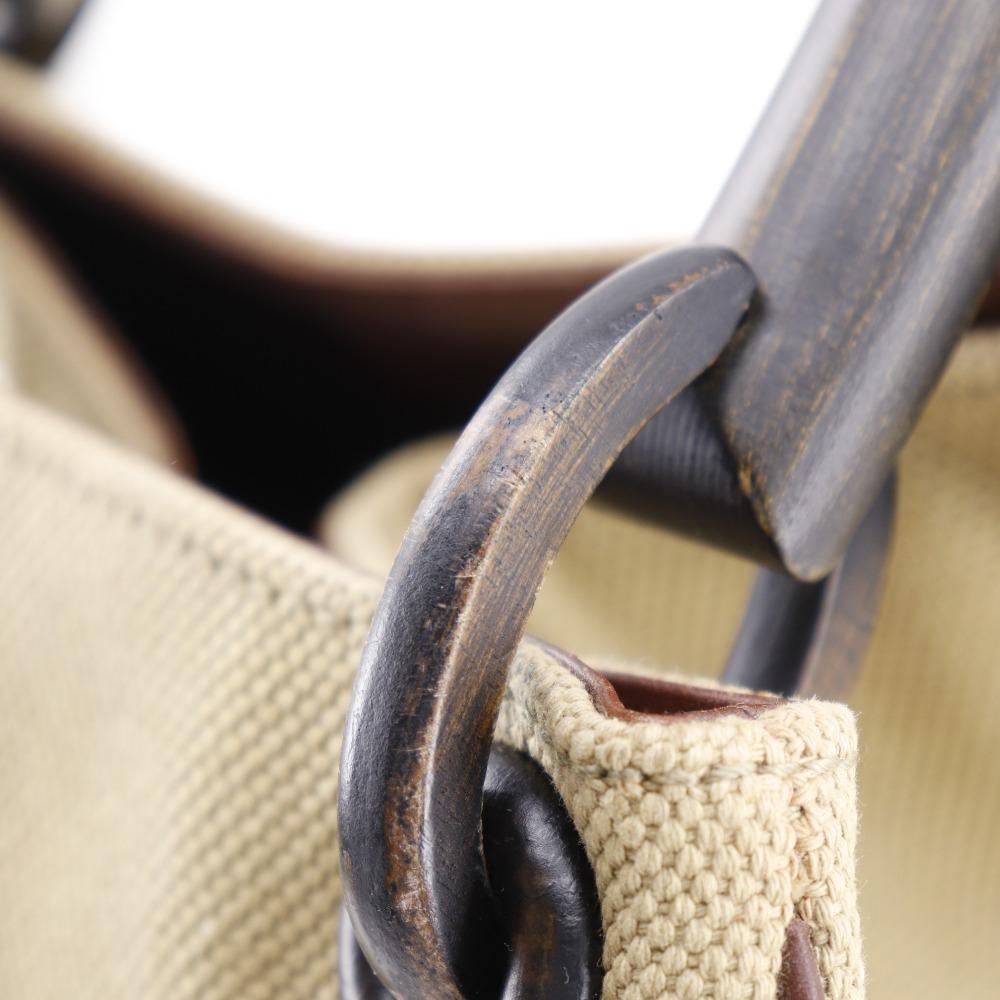 GUCCI Wood handle Handbag 106493 beige canvas Women Used