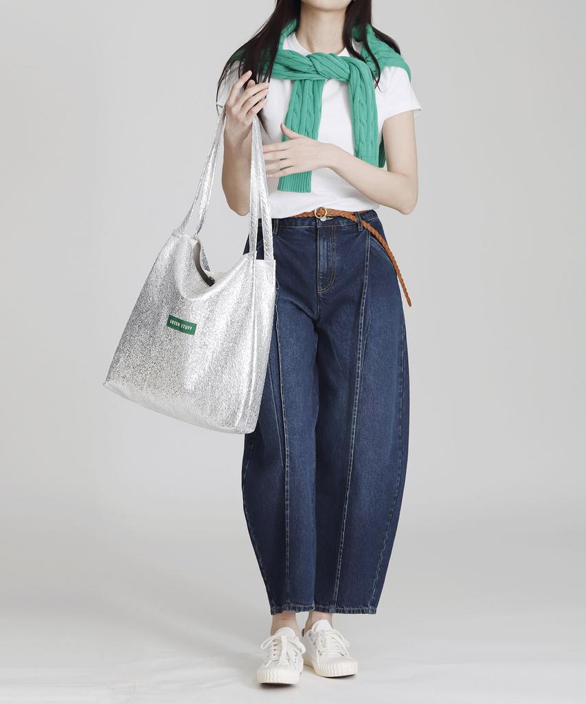 Green Stuff Effortlessly Boxy Shopper Bag 53 Sunlight Texture - Silver