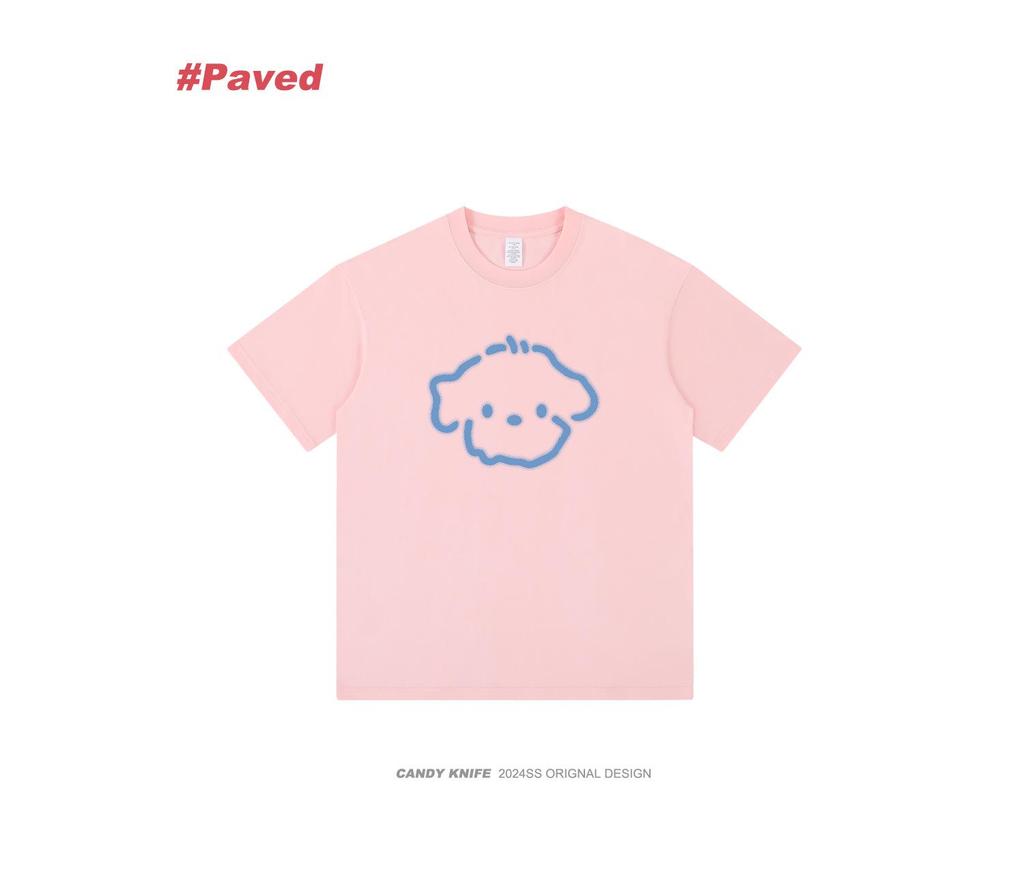 Blurred Lines Dog Print Unisex Streetwear T-Shirt: Trendy & Loose Fit for Couples